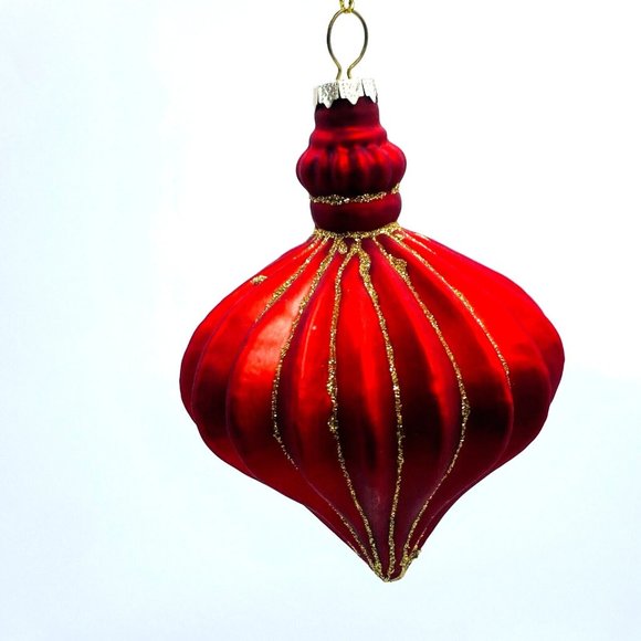 Handblown Christmas Hanging Ornaments Set of 2 Green/Gold and Red/Gold - Picture 2 of 8